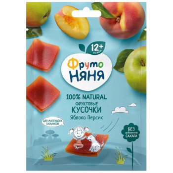 Фруктовые кусочки ФрутоНяня из яблок и персика, с 12 месяцев, 53г