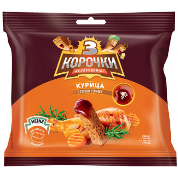 Сухарики 3 Корочки ржан. 60г+25г. Курица/Соус Терияки