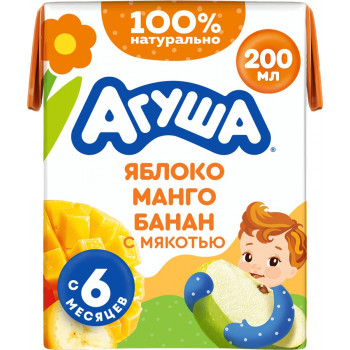 Агуша СокМяк Яблоко, Манго и Банан 200мл