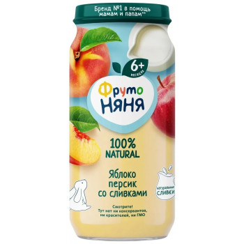 Пюре ФрутоНяня из яблок и персиков со сливками, с 6 месяцев, 250г