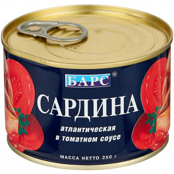 Сардина в томатном соусе 250гр (БАРС)