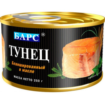 Тунец бланшированный в масле 250гр (БАРС)