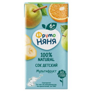Сок ФрутоНяня Мультифрукт, с 6 месяцев, 200мл