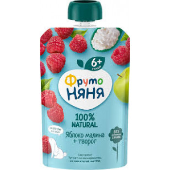 ФрутоНяня Пюре 90г. Яблоко-Малина с творогом Пауч