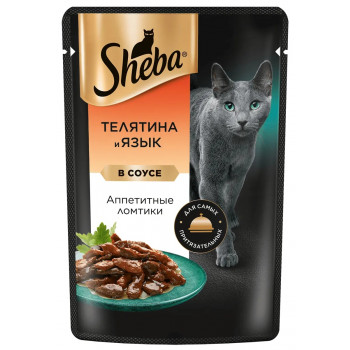 Кош. Корм (Sheba) Плежер Телятина и Язык ломтики в соусе 75г