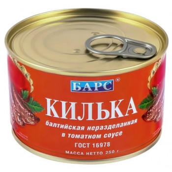 Килька балтийская нераздел. в том.соусе 250гр №6 (БАРС)