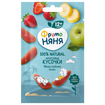 Фруктовые кусочки ФрутоНяня из яблок, клубники и банана, с 12 месяцев, 15г