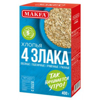 Хлопья 4 злака 400г Макфа