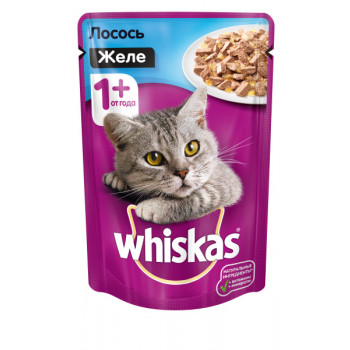 Корм для кошек влажный Whiskas желе с лососем, 85г